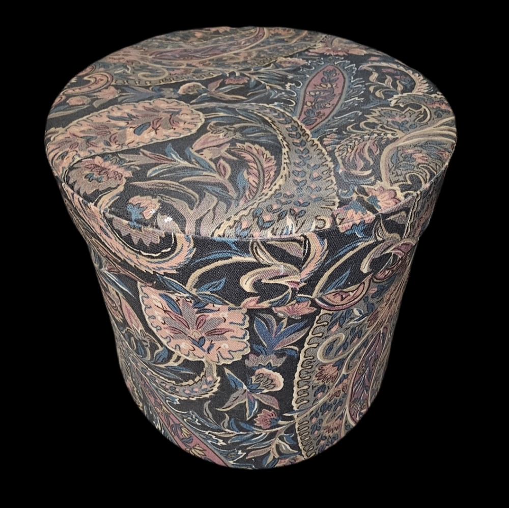 Hat/Trinket Box in Purple Flower Paisley Pattern 6" deep, 10" long and 7.5" wide